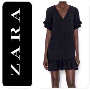 ZARA Black V-Neck Ruffled Hem Dress